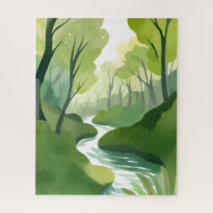 Fluss von Grün   Wald-Aquarellmalerei