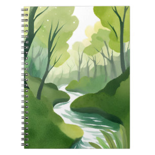 Fluss von Grün   Wald-Aquarellmalerei Notizblock