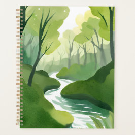 Fluss von Grün | Wald-Aquarellmalerei Planer