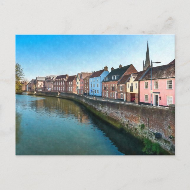 Fluss Wensum Quayside Norwich Norfolk Vereinigtes  Postkarte (Vorderseite)