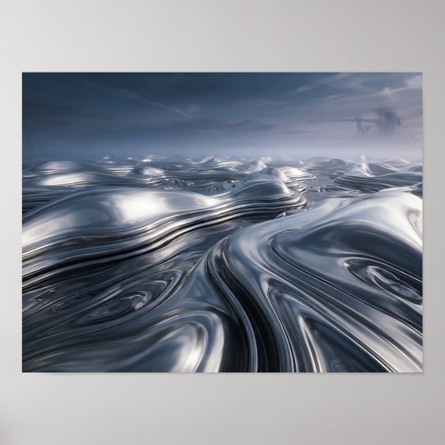 Flüssige Chrome-Metallic-Landschaft Poster (Vorne)
