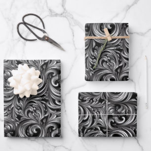 Flüssige Elegance - metallisches schwarzes Flüssig Geschenkpapier Set