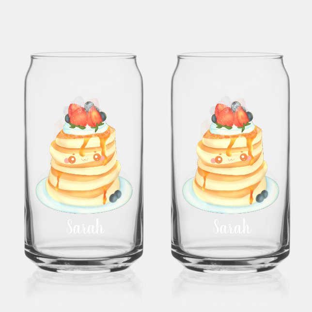 Flüssige Pfannkuchen mit Ahornsirup, Obst und Crem Dosenglas (Rückseite)