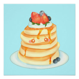 Flüssige Pfannkuchen mit Ahornsirup, Obst und Crem Poster
