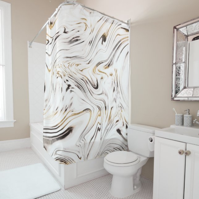 Flüssiger Gold Silver Black Marble #1 Duschvorhang (Beispiel)