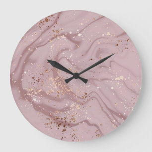 Flüssiger Marmor: Rose Gold Artistry. Große Wanduhr