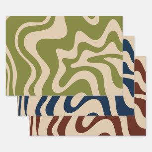 Flüssiger Schwirl Retro Moderne Abstrakte Muster Geschenkpapier Set