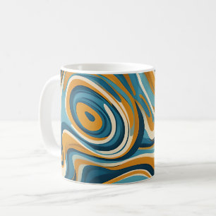 Flüssiger Swirl Ochre Blue Trippy Muster Kaffeetasse