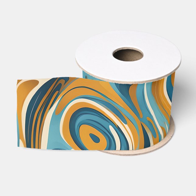 Flüssiger Swirl Ochre Blue Trippy Muster Ripsband (Spule)