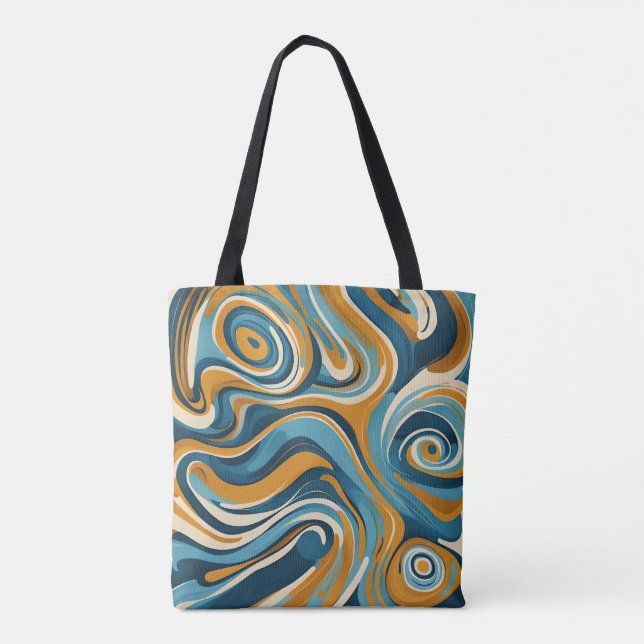 Flüssiger Swirl Ochre Blue Trippy Muster Tasche (Rückseite)