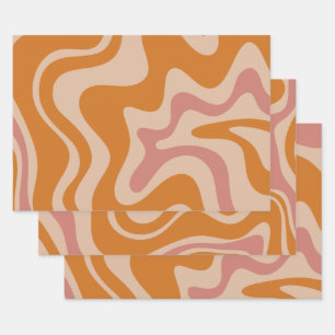 Flüssiger Swirl Retro Vibe Orange und Dusky Pink Geschenkpapier Set