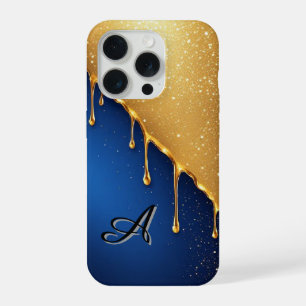 💛 Flüssiges Gold träufelt Eleganz über tiefes Oze iPhone 15 Pro Hülle