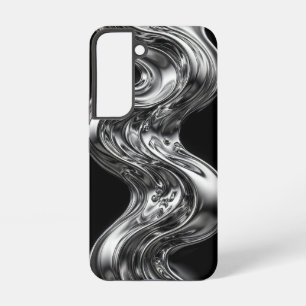Flüssiges Silber-Chrom-Wellen-Metall auf Schwarz Samsung Galaxy Hülle