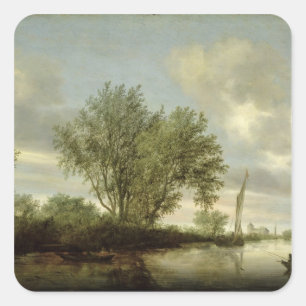 Flusslandschaft, 1645 quadratischer aufkleber