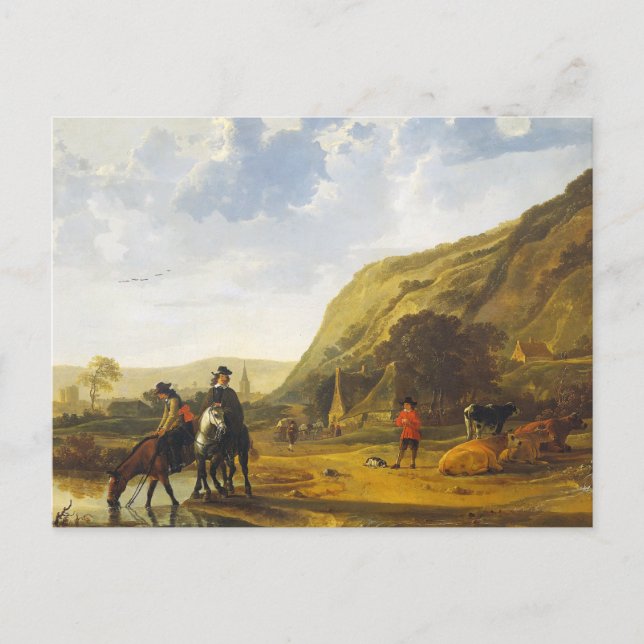 Flusslandschaft mit den Fahrern Aelbert Cuyp Postkarte (Vorderseite)