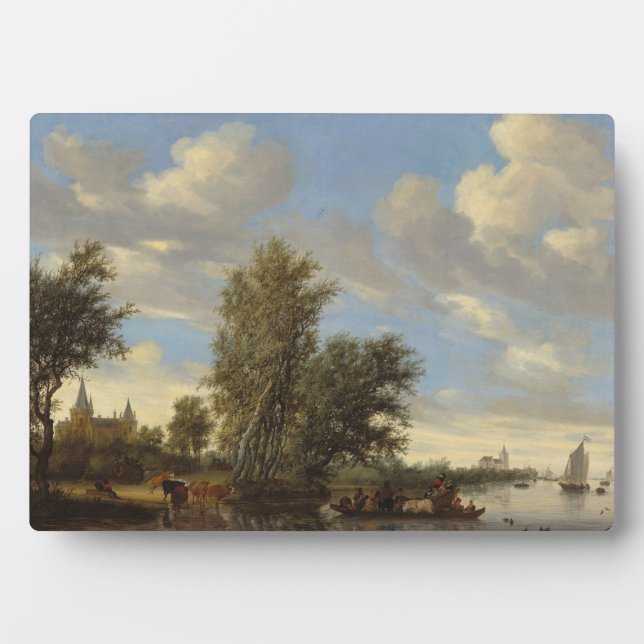 Flusslandschaft mit der Fähre, 1649 (Öl auf Leinwa Fotoplatte (Vorderseite)