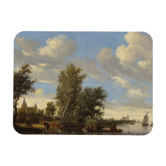Flusslandschaft mit der Fähre, 1649 (Öl auf Leinwa Magnet (Horizontal)