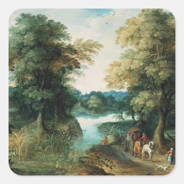 Flusslandschaft Quadratischer Aufkleber (Vorderseite)