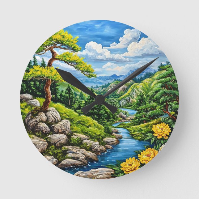 Flusslandschaft Runde Wanduhr (Vorderseite)