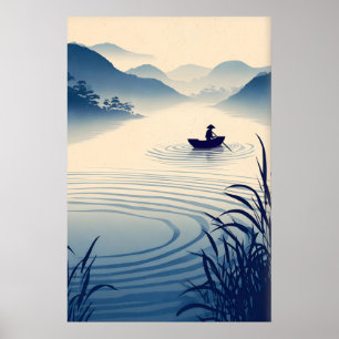 Flusslandschaft Wandkunst Minimalistisches Boot un Poster