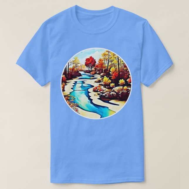 Flusslauf durch Herbstmalerei T-Shirt (Design vorne)