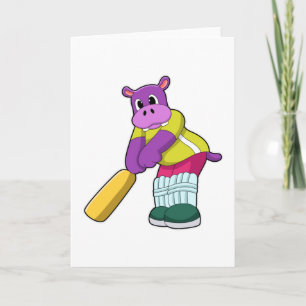 Flusspferd beim Cricket mit Cricket-Schläger Karte