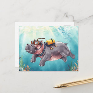 Flusspferd beim Tauchen unter Wasser  Postkarte