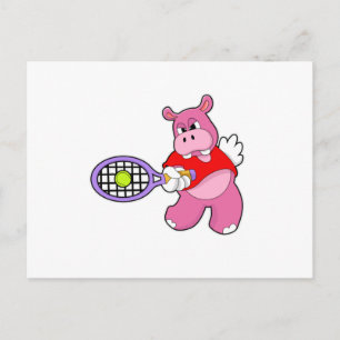 Flusspferd beim Tennis mit Tennisschläger Postkarte