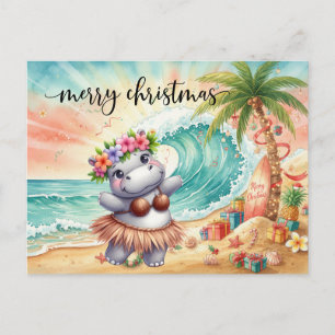 Flusspferd feiert Weihnachten am Strand Postkarte