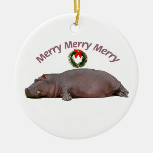 Flusspferd-frohe Weihnacht-Spaß Keramikornament