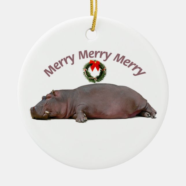 Flusspferd-frohe Weihnacht-Spaß Keramikornament (Vorne)