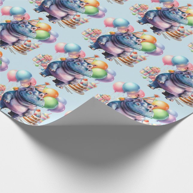 Flusspferd-Geburtstagsfeier mit Kuchen Geschenkpapier (Ecke)