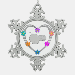 Flusspferd-Herz Schneeflocken Zinn-Ornament