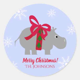 Flusspferd Hippopotamus Weihnachten Runder Aufkleber