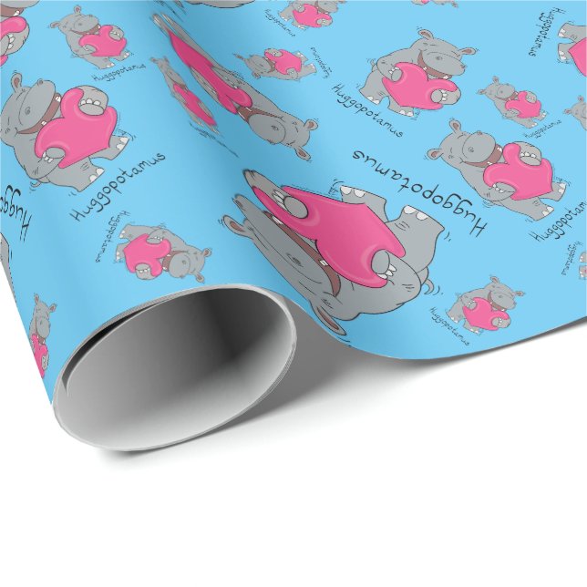 Flusspferd umarmt Valentinstag-Packpapier Geschenkpapier (Rolleneckpunkt)