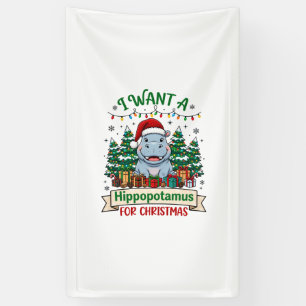 Flusspferd Weihnachten Flusspferd Santa Hut Bäume  Banner