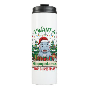 Flusspferd Weihnachten Flusspferd Santa Hut Bäume Thermosbecher