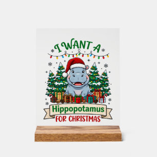 Flusspferd Weihnachten Nilpferd Santa Hut Bäume Ge Acrylschild