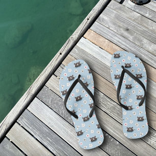 Flusspferd Weiße Lotusblume Blau Flip Flops