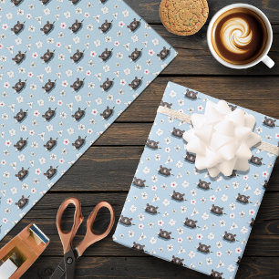 Flusspferd Weiße Lotusblume Blau Geschenkpapier