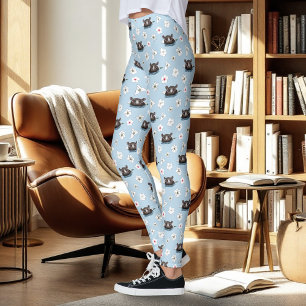 Flusspferd Weiße Lotusblume Blau Leggings