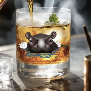 Flusspferd Weiße Lotusblume Blau Whiskyglas