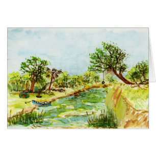 Flussufer-Campingplatz-Aquarell-Malerei