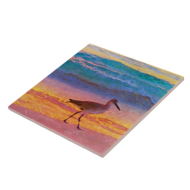 Flussuferläufer auf Strand am Sonnenuntergang Fliese (Seite)