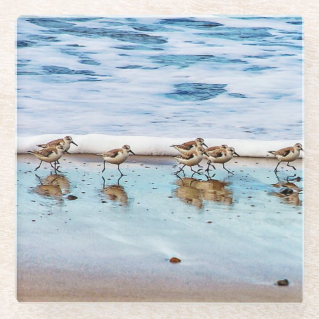Flussuferläufer, die entlang den Strand laufen Glasuntersetzer (Vorderseite)