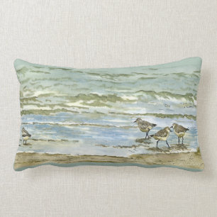 Flussuferläufer setzen Vogel-Aquarell im Seeblaue Lendenkissen