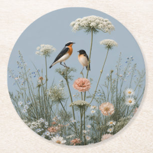 Flüstern auf der Wiese Powder Blau Papier Unterset Runder Pappuntersetzer