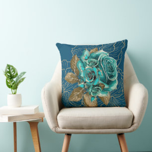 Flüstern der Eleganz: Teal- und Gold-Wurfkissen Kissen