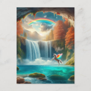 Flüstern der Fantasie: Wasserfall des Einhorns im Postkarte