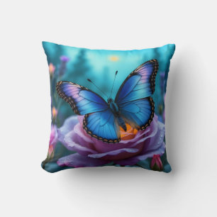 Flüstern der Garden Blue Butterfly & Mauve Rose Kissen